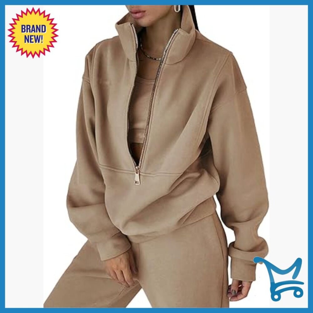 Fleece Lounge Set Half Zip Pullover Sweatpants Co… - image 1